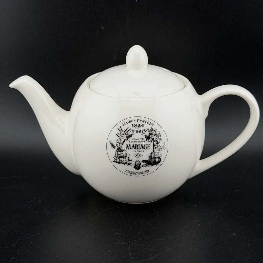 Mariage Freres Paris White Porcelain Teapot with Lid 1854 Logo